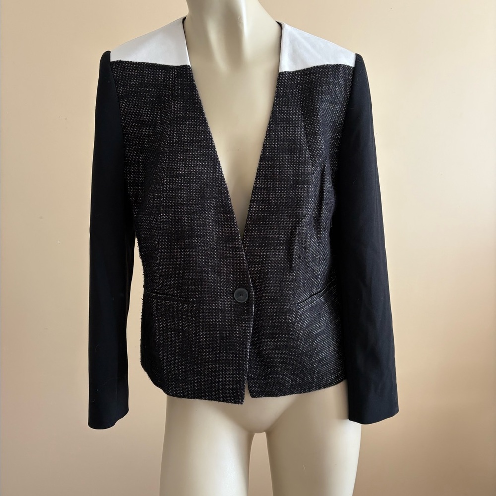 Judith And Charles Linen Cotton Blazer Fitted Jacket Leather Shoulders Women 8